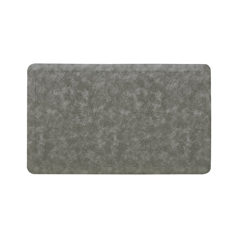 Gray Embossed Faux Leather Anti-Fatigue Kitchen Mat 17.5" x 32"