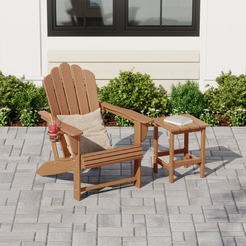 Outdoor Poly Adirondack Chair With Side Table, Teak