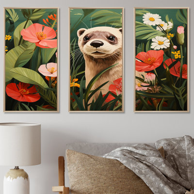 Loutre ludique en fleurs tropicales I - loutre, art mural