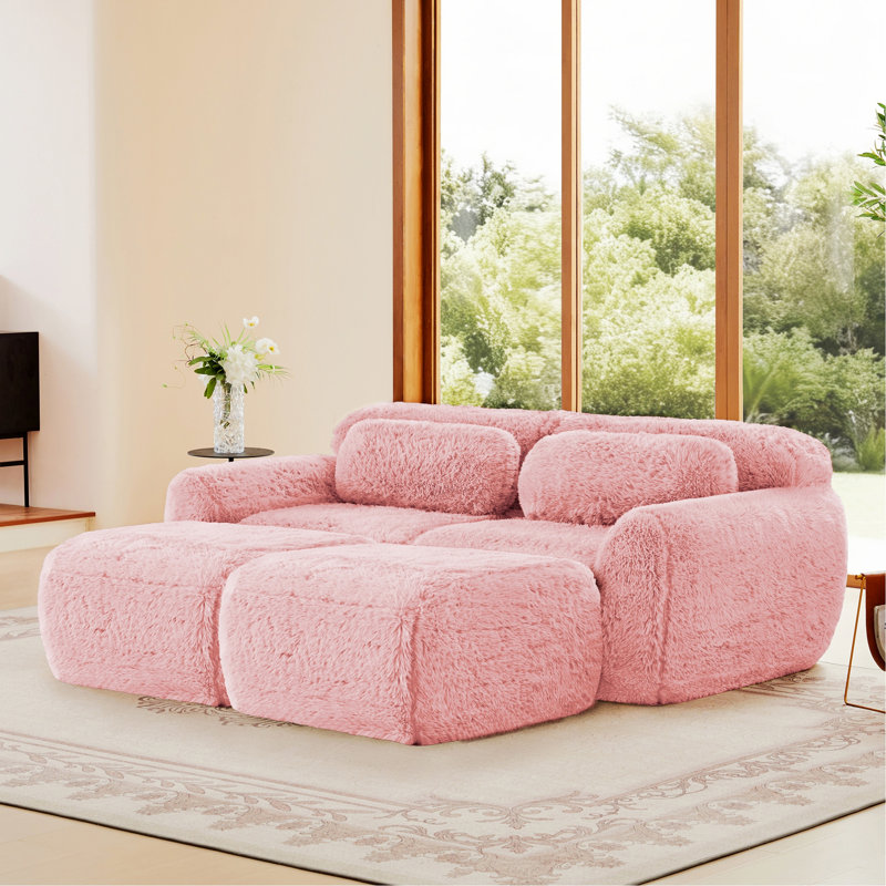 Canapé moderne rembourré, canapé avec design antidérapant pour le salon, bureau, Tissu rose, Rose