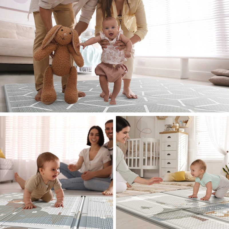 Tapis de jeu pour bébé, tapis de jeu pliable et réversible 59 po x 59 po, tapis de jeu en mousse imperméable de 0,4 po d'épaisseur
