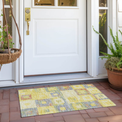 Machine Washable Indoor/Outdoor Cicel ACN1142 Yellow Rug