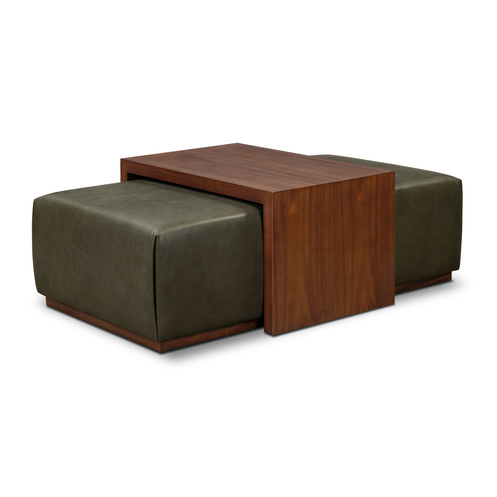 47" Genuine Leather Ottoman, Olivine Green