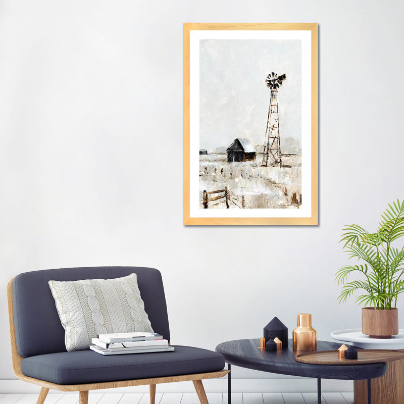 «Rustic Prairie II» par Ethan Harper - reproduction d'art, H 32 po x l 24 po x P 1 po, Toile avec cadre en bois beige, Blanc