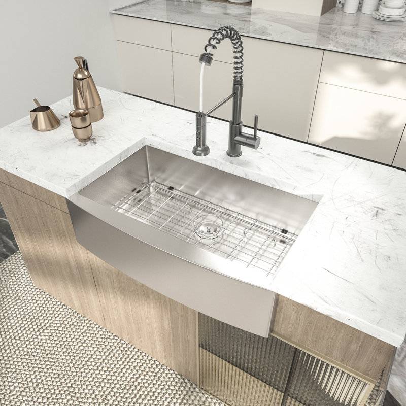 30'' L x 21'' W Farmhouse Kitchen Sink 16 Gauge Stainless Steel Kitchen Sink Apron Front Sink, Stainless Steel