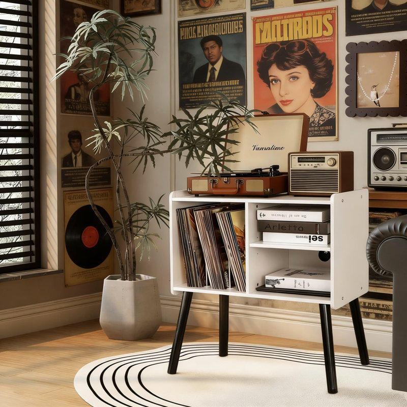 Mid-Century Modern Record Player Stand With Storage For 150+ Vinyl Albums, Adjustable Shelf Turntable Cabinet For Living Room And Bedroom