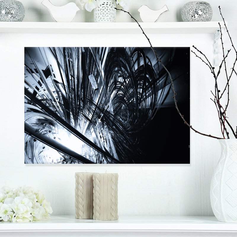 « 3d abstract art », impression sur toile tendue en noir et blanc, H 20 po x l 20 po x P 1 po