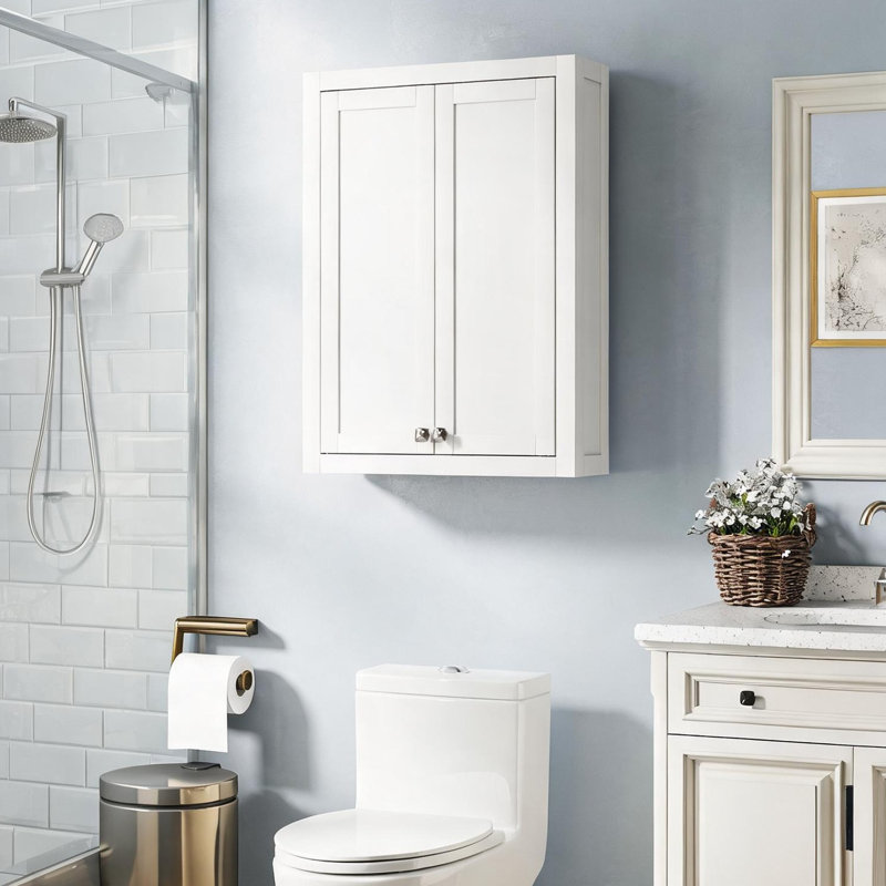 Meuble de salle de bain mural classique blanc en MDF avec étagères réglables, largeur de 61 cm (24 pouces) pour les espaces restreints