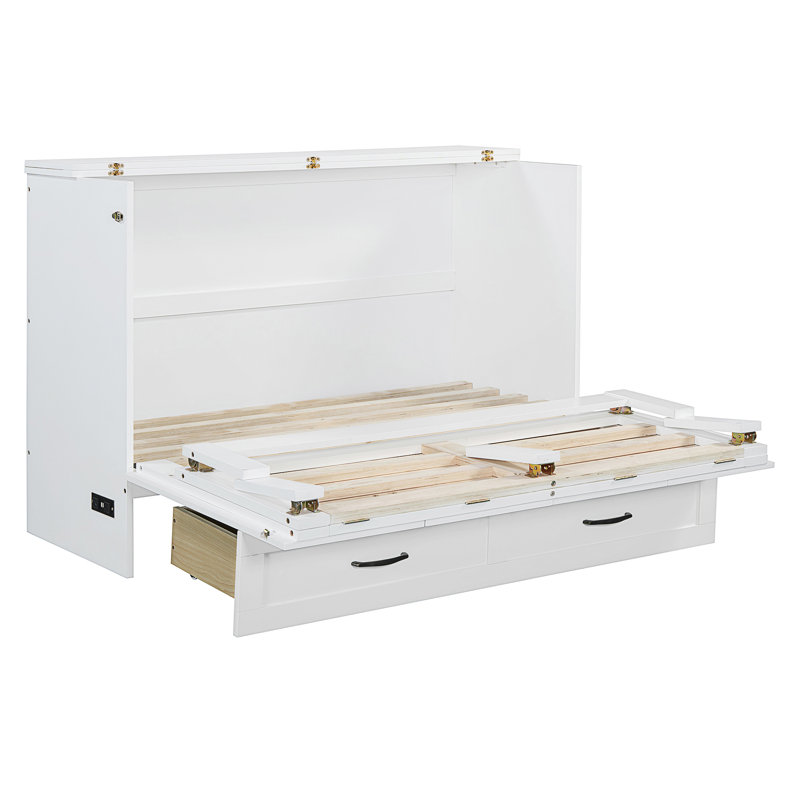 Lit escamotable avec grands tiroirs Murphy, Lit double, Blanc