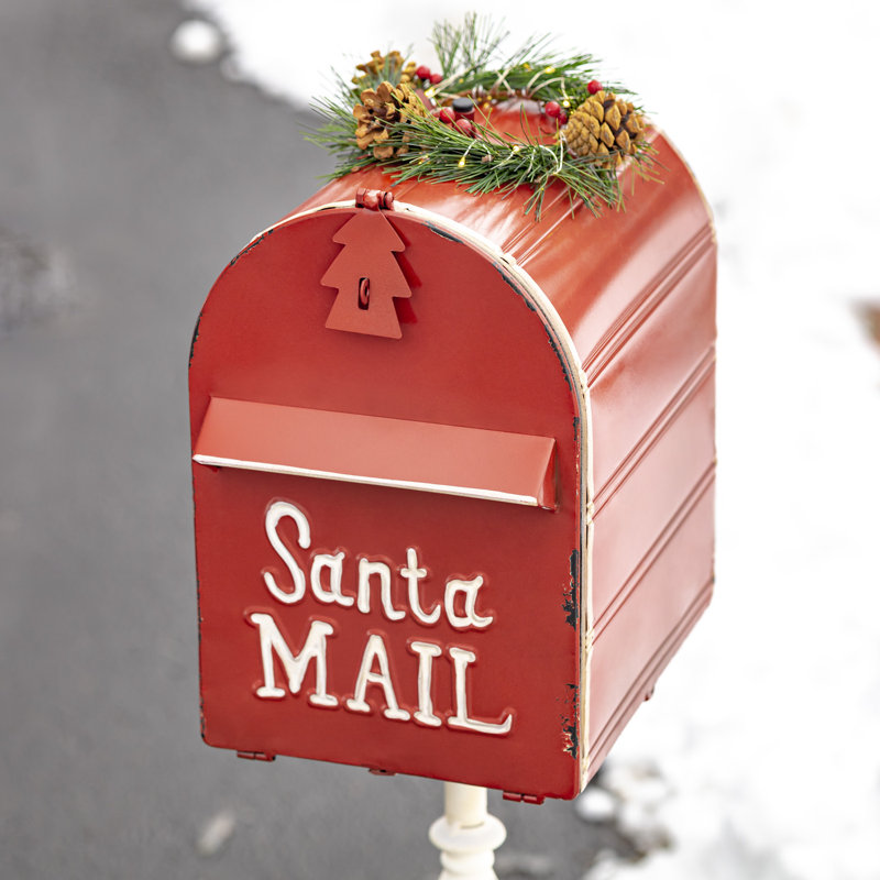 Standing Christmas Mailbox with Lighted Wreath, Rouge