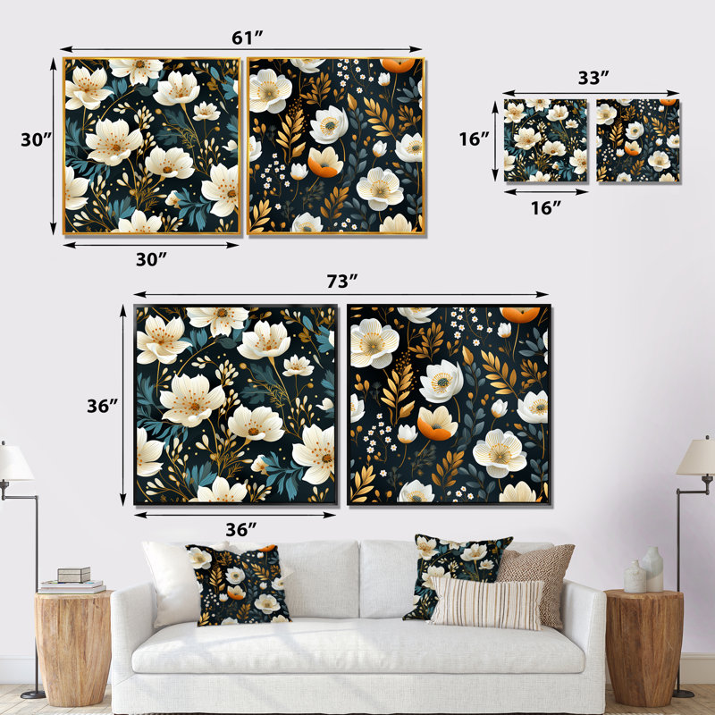 Forteau - ensemble de 2 reproductions d'art sur toile florales, Toile tendue, H 16 po x l 33 po x P 1 po