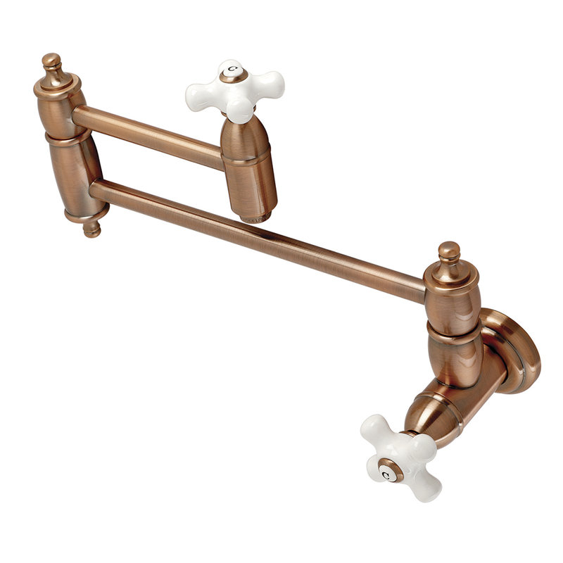 Kingston Brass Restoration Two-Handle 1-Hole Wall Mount Pot Filler Faucet, Antique Copper