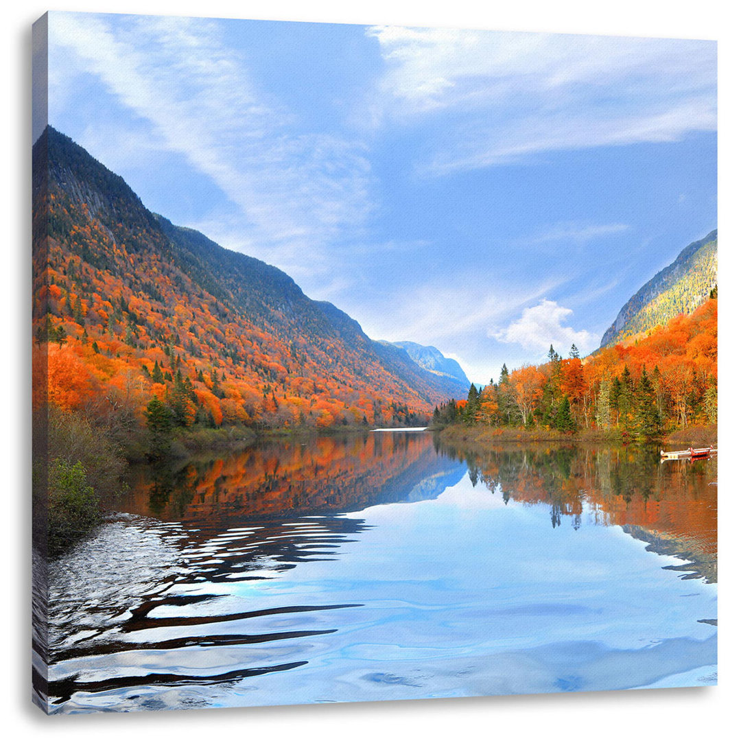 Leinwandbild Valley River Between Autumn Mountains