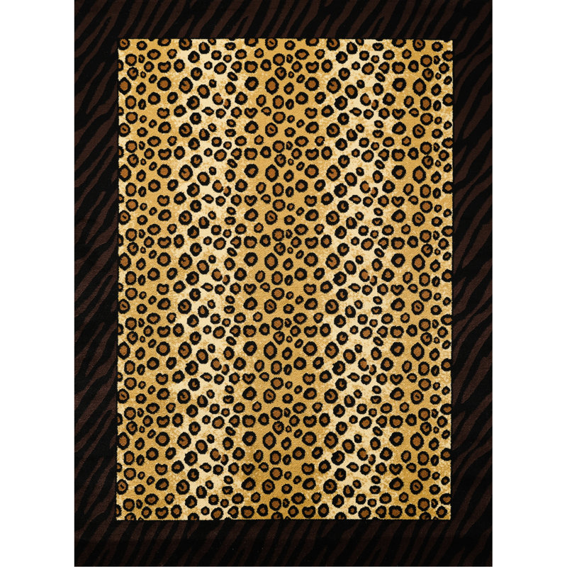 6.93 Lb Runner Rug, Animal Print, Beige And Black, Machine-Woven Polypropylene, Wild Lodge Style, Stain , Suitable For Under Furniture