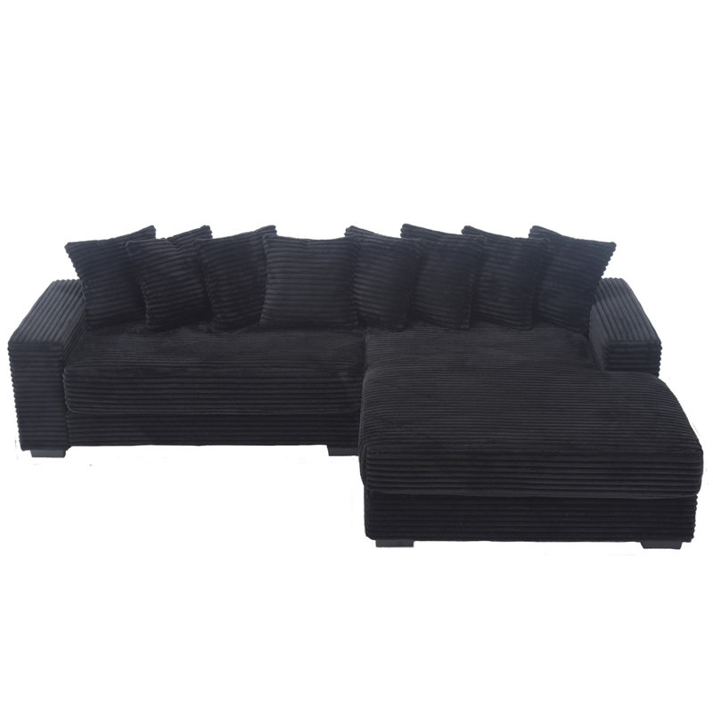 Oversized Two-Piece Couches With Right Chaise, Black Corduroy