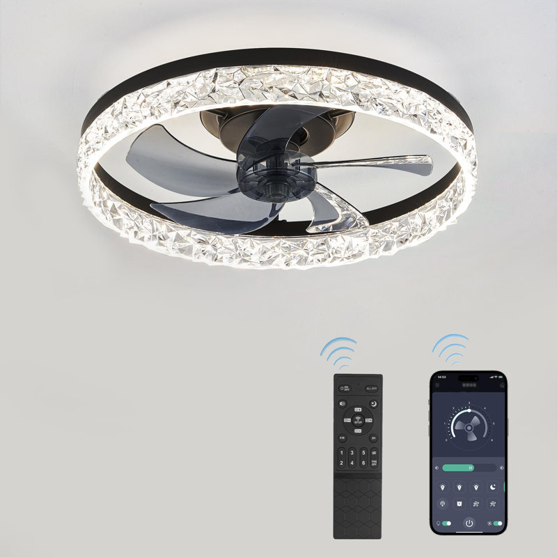 20 inch Modern Ceiling Fans with Lights and Remote, Black, Black