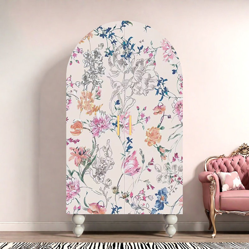 Armoire-penderie moderne à double porte arquée, Ivoire blanc