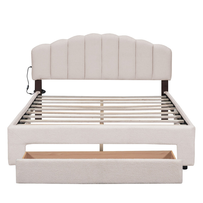 Lit plateforme tapissier avec tiroir Teddy