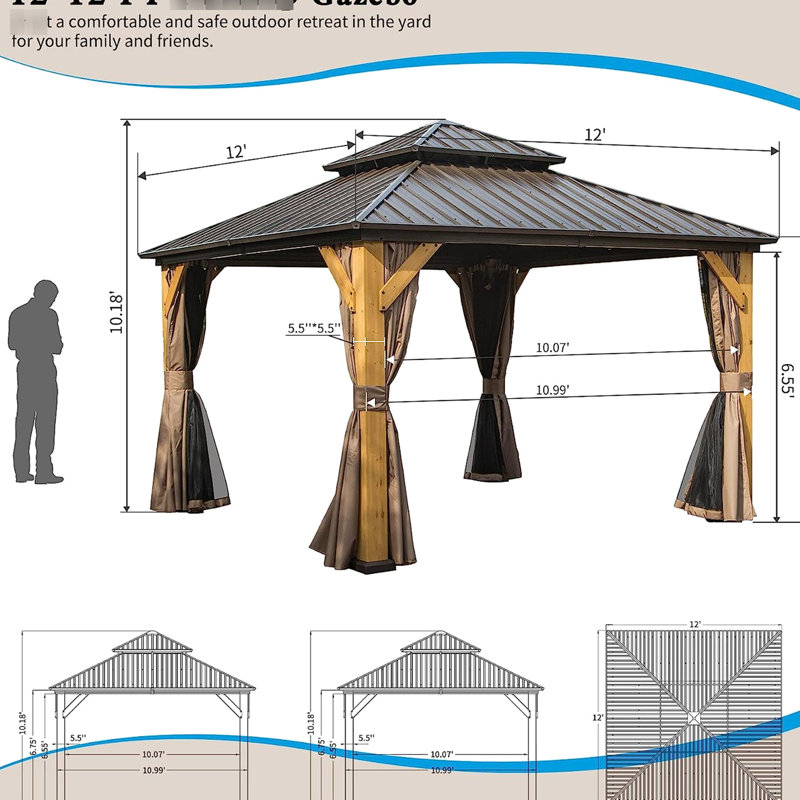 Pavillon de jardin 12 pi x 12 pi