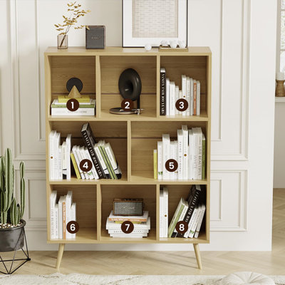 8-Cube Wooden Storage Organizer with Canted Legs