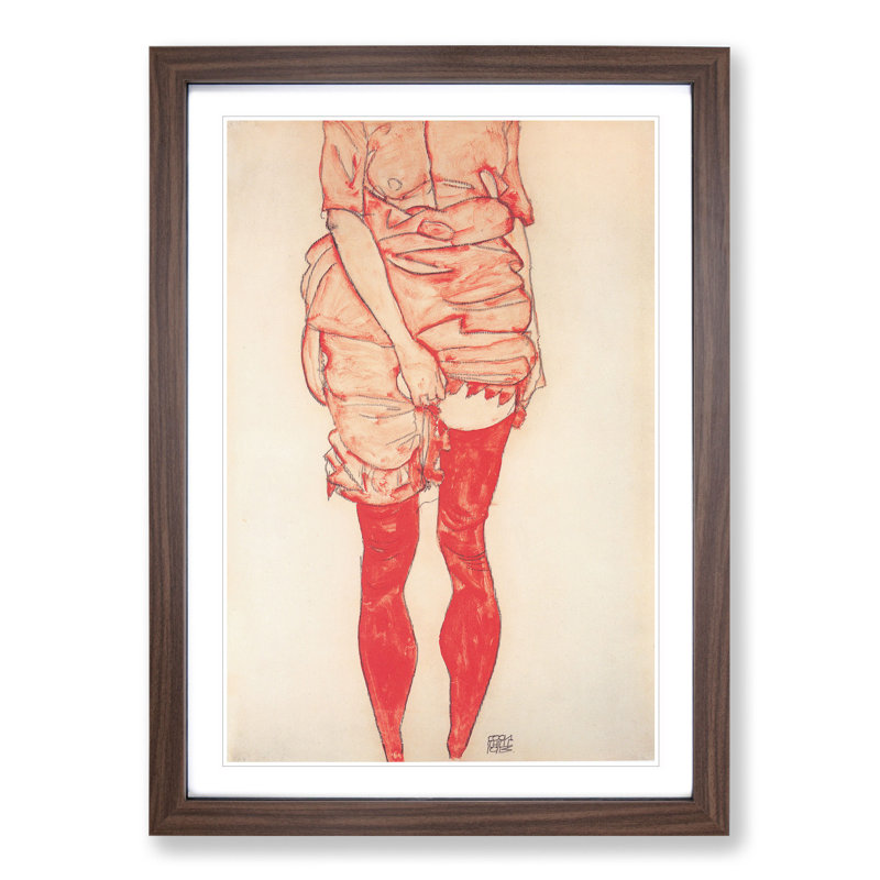 Standing Woman in Red by Egon Schiele, 48cm H x 36cm W x 2cm D, Walnut