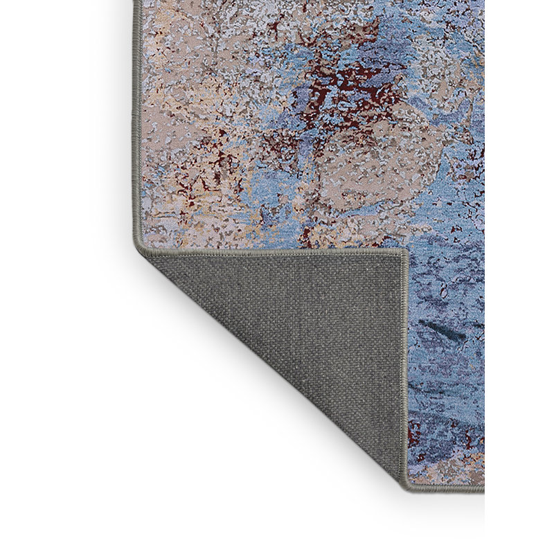 Tapis bleu / brun à motif abstrait Boyster, Rectangle 2 pi x 4 pi