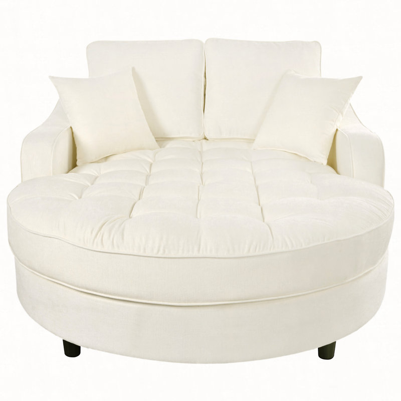 55" Modern Chaise Lounge Sofa Bed Upholstered Sofa Couch, Beige Chenille