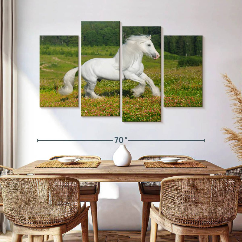 Shire à cheval dans la prairie, H 42 po x l 68 po