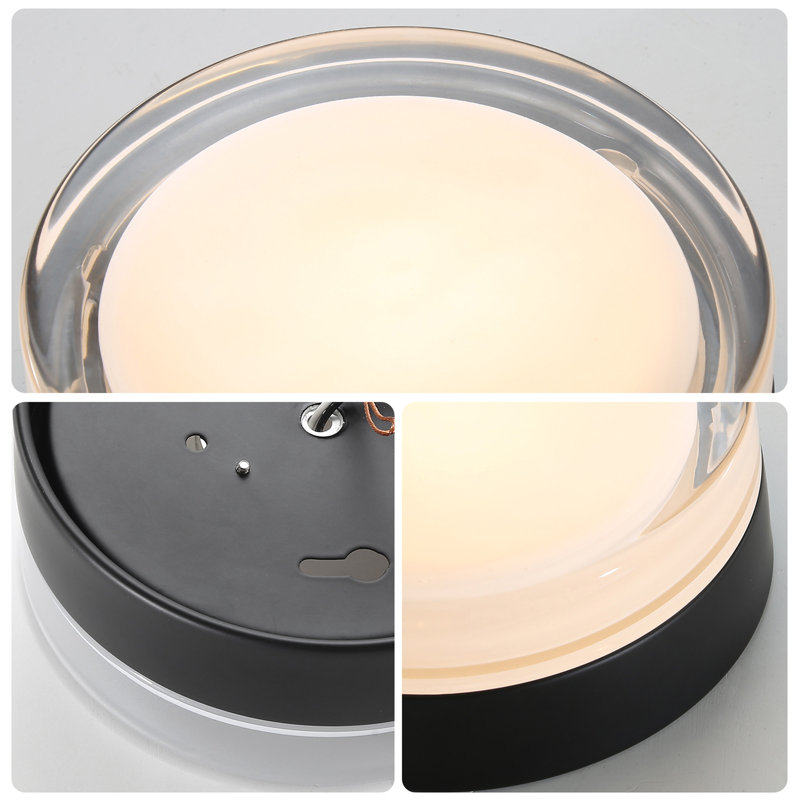 Compact 24W Flush Mount Ceiling Light With Sleek Black Glass Shade