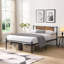 King Size Metal Bedframe,Headboard With Wood Panel Decoration,Black-2103755747