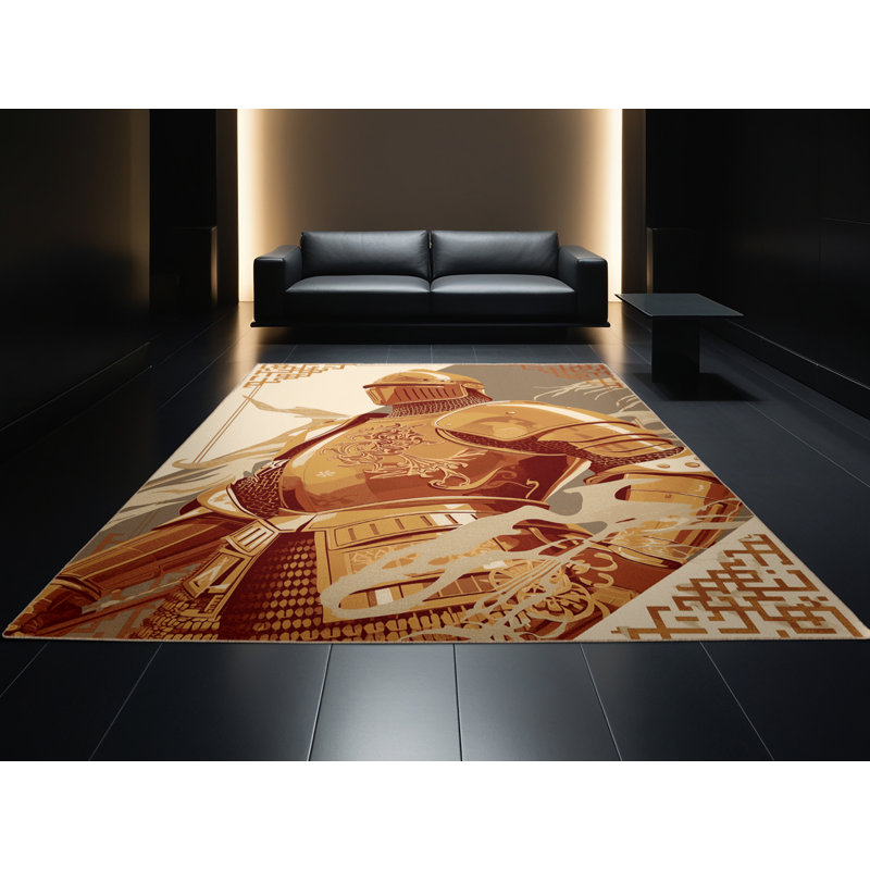 Tapis oriental brun lavable à la machine Bridgewater Knight In Armor, 6 x 9
