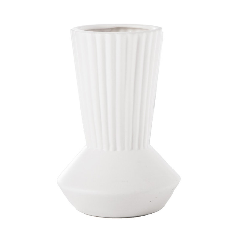 Vase en céramique Sunnat avec motif ondulé, blanc, H 6,5 po x l 4,5 po x P 4,5 po