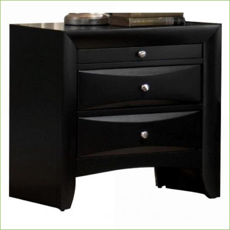 Table de chevet contemporaine à 2 tiroirs en bois massif avec plateau à bijoux - noir, Noir