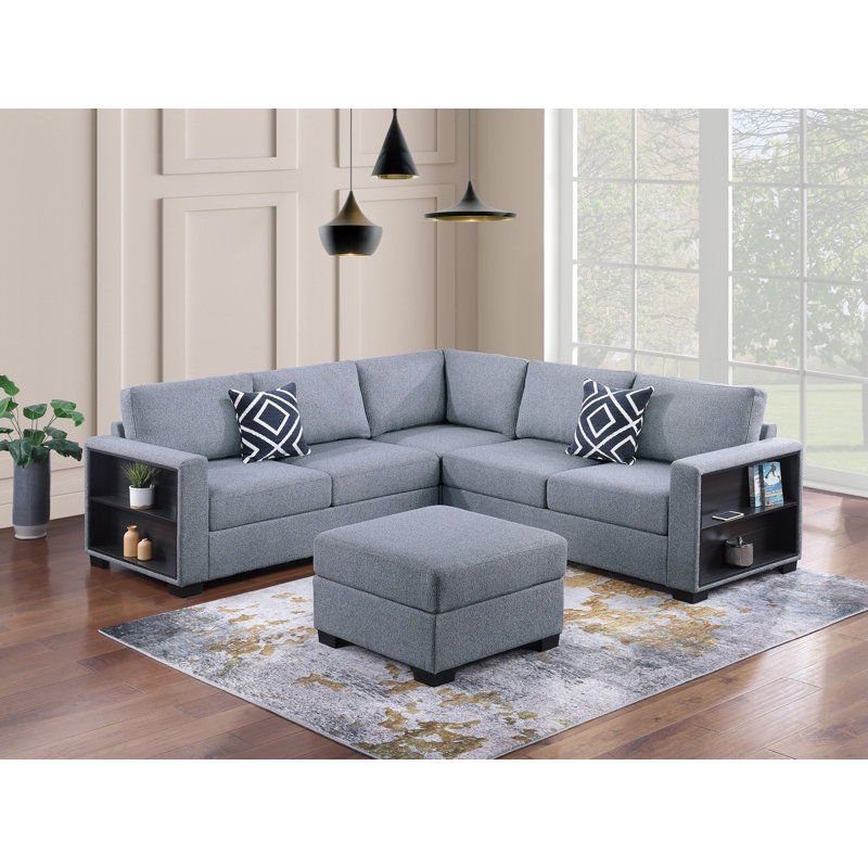 Ensemble modulaire 4 pièces avec repose-pieds Salwa, Gris