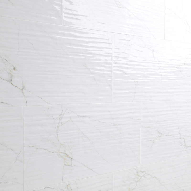 Linea 12 in. x 24 in. Glossy Ceramic Wall Tile, Venatino Blanca