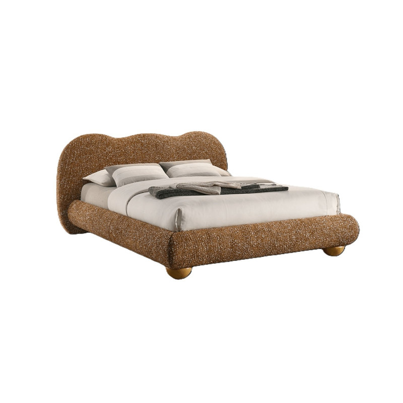 Mobilier de chambre à coucher pour lit double en terre cuite brun rembourré pour grand lit