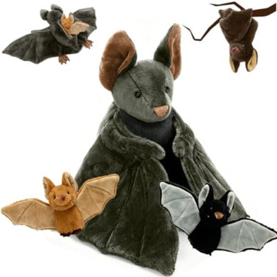 Ensemble de 4 animaux en peluche réaliste, grande chauve-souris en maman de 32 pouces avec 3 bébés mignons pour filles, étreignant des chauves-souris douces pour la fête de Noël d'Halloween
