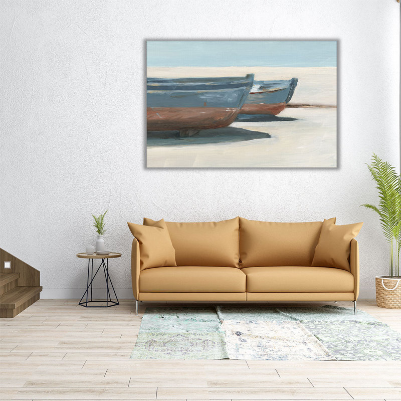 «Beached Blue Boats I», reproduction d'art sur toile, H 20 po x l 30 po