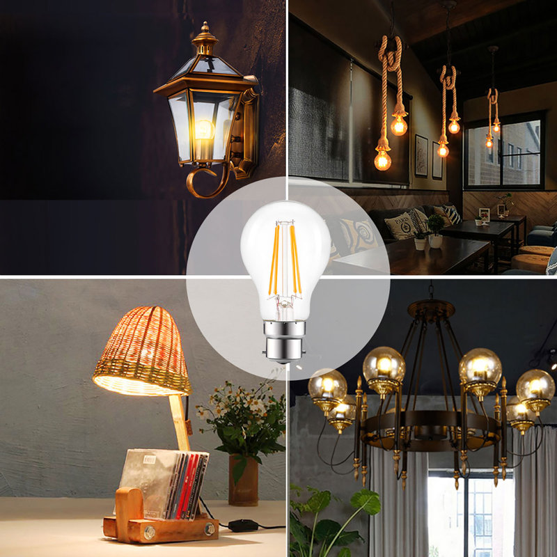 6-Pack 8W B22 LED Filament Bulbs