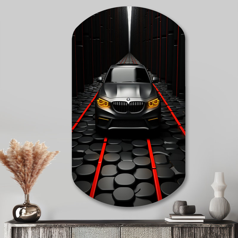 Abstrait de voiture noire - art mural asymétrique en forme de cylindre de route, H 43 po x l 23 po
