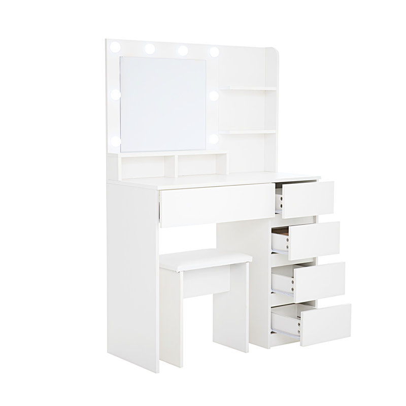 Makeup Vanity With Mirror & , 3 Lighting Exhibitions, 4 Drawers, Vast Storage Space, White Desk Power Strip, 2 Ports, Spacious