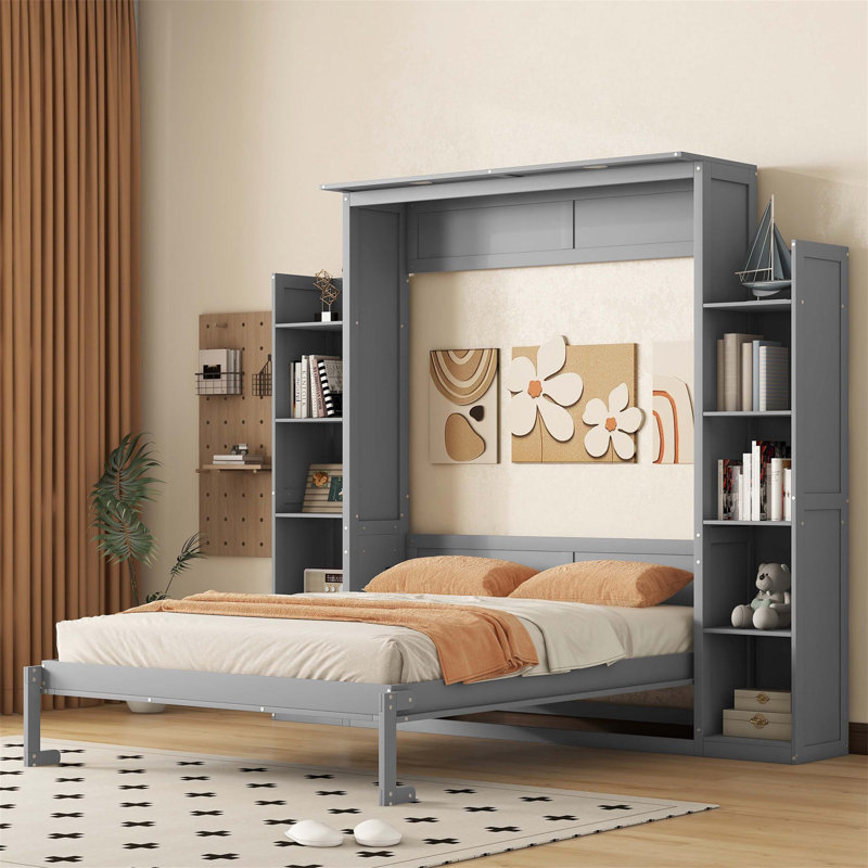 Lit escamotable peu encombrant avec tablettes intégrées, éclairage à DEL et support à lattes flexible pour une utilisation quotidienne confortable.