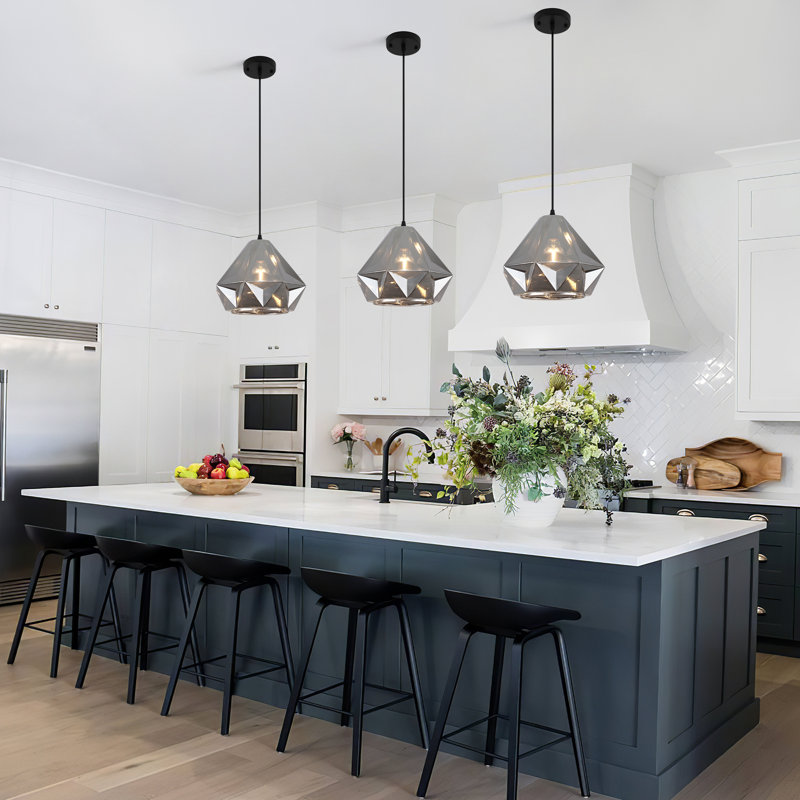 1 - Light Single Modern  Geometric Class Pendant for Dining Room, Kitchen, Foyer, Hallway, Bedroom, Coffee, Smoked Gray