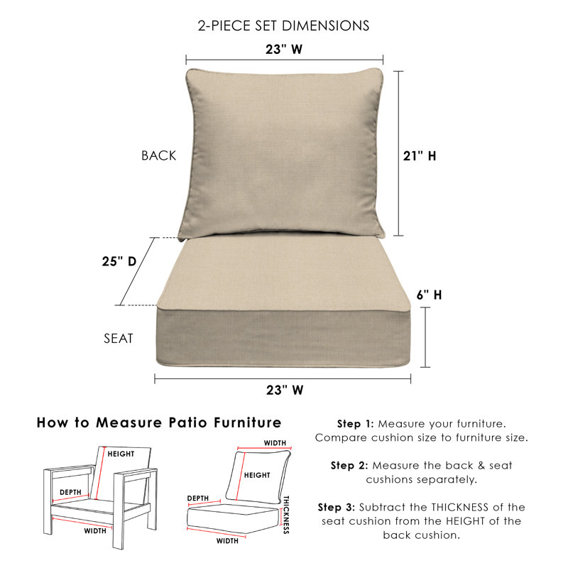 Outdoor Deep Seating Cushion Set – Comfortable, Durable, Weather-Resistant Design - Basics by Wayfair™, Sand, 23" W x 25" D