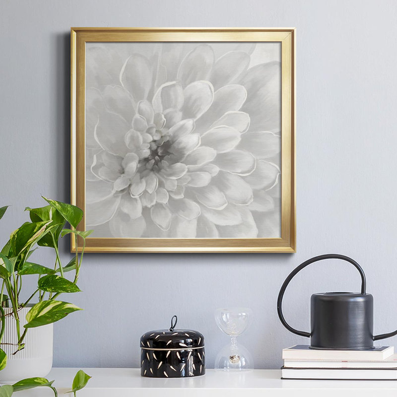 Dahlia - Peinture sur toile encadrée, Cadre doré, H 17,5 po x l 17,5 po x P 1,5 po