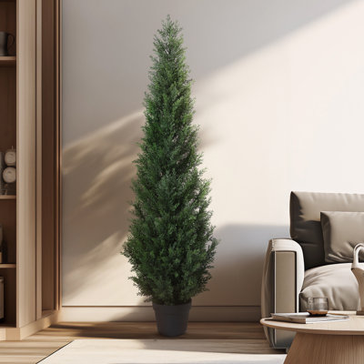 Adcock Faux Cedar in Pot, Fake UV Rated Potted Tree, Faux Green Plant, Fake Tree for Home Décor