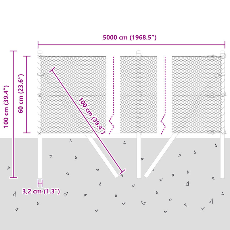 Hexagon Fence Steel, 23.6" H x 1,968.5" W, Gray