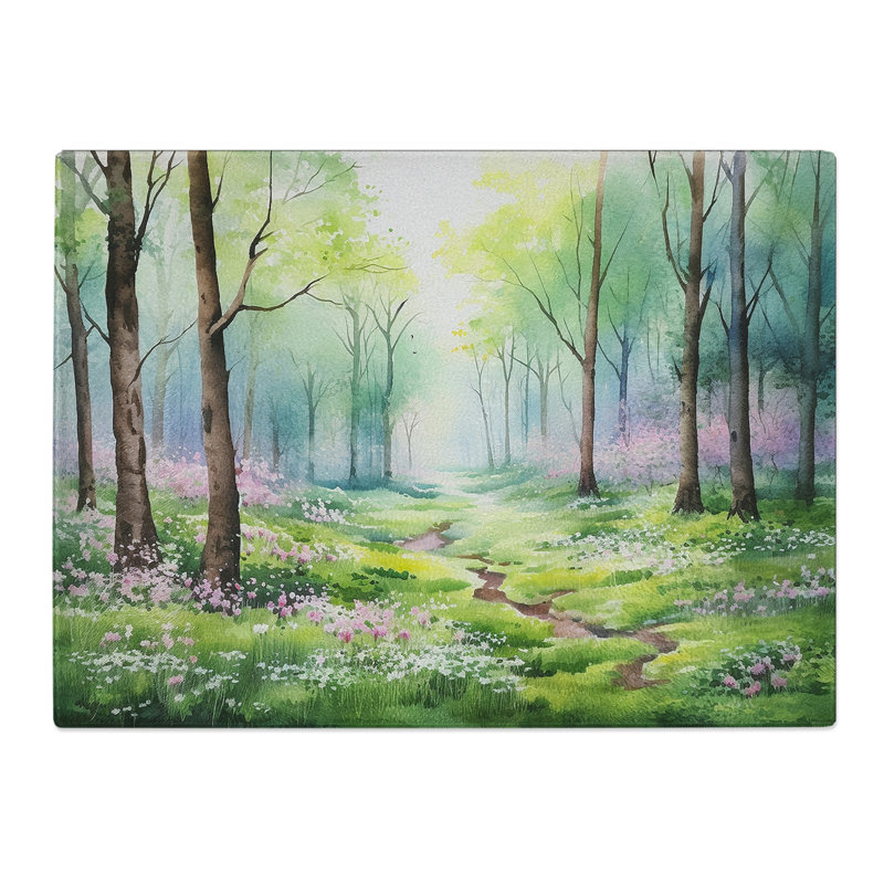 Spring Forest Watercolour  Glass Chopping Board