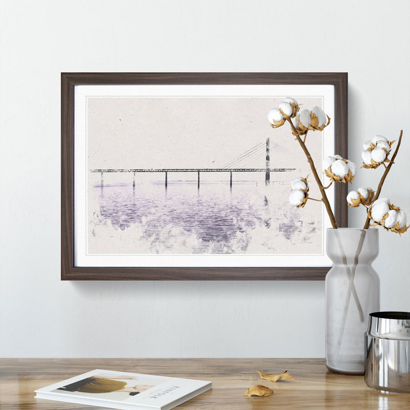 Oresund Bridge - Picture Frame Graphic Art Print, Walnut Framed, 45cm H x 63cm W x 2cm D