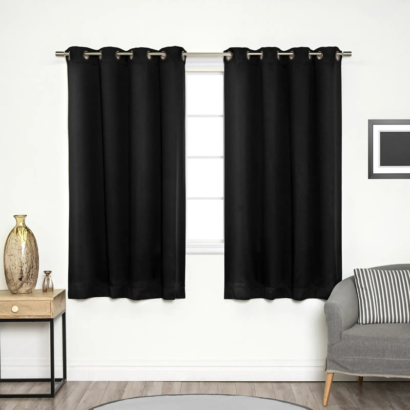 Adina Sevan Solid Thermal Grommet Curtain Panels, Black, 52"W x 54"L